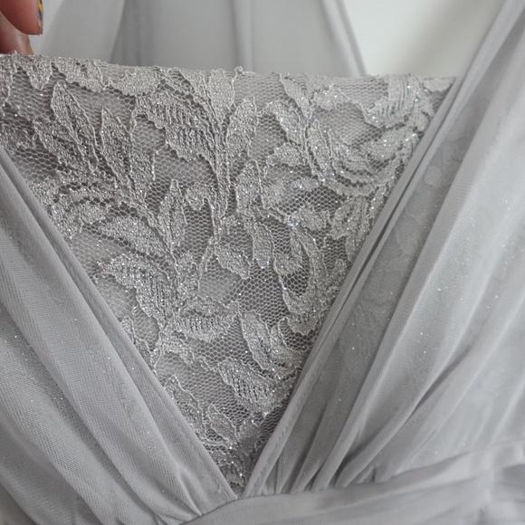 NWT Jessica Howard Women's Short Sleeve V-Neck Gown Maxi Dress 12 Gray Silver - Picture 6 of 13